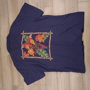 OCEAN PACIFIC Dark Navy Blue Parrots Floral Mens Sz XL Short Sleeve‎ Shirt VTG